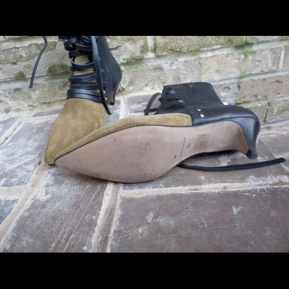 Women's Free People Black & Green Leather Lace up Booties Sz 7 / 36 - Picture 4 of 6